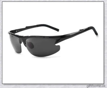 Pair of premium aluminium-magnesium polarised driving sunglasses in black, silver, and gold colours