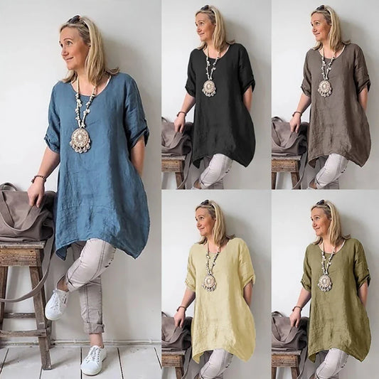 Irregular hem dress in a stylish beige colour, featuring a unique asymmetrical hemline and a comfortable cotton blend fabric