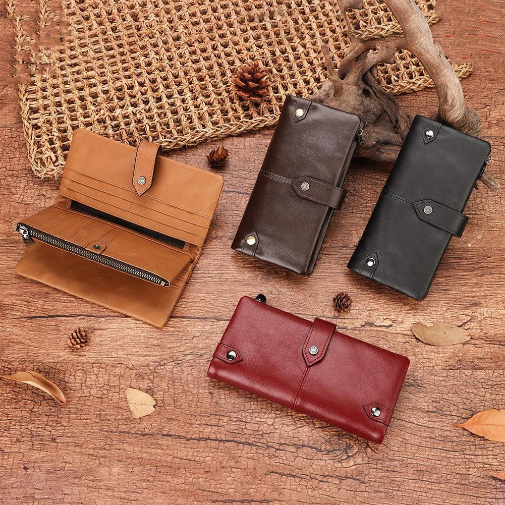 Premium British leather wallet in red, black, and brown colours with a minimalist, sophisticated design