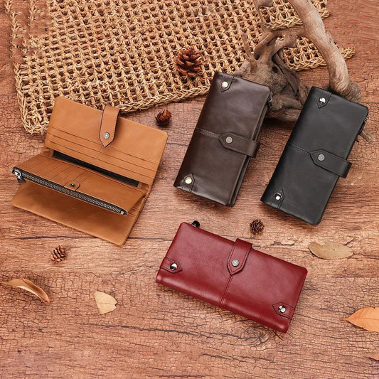 Premium British leather wallet in red, black, and brown colours with a minimalist, sophisticated design