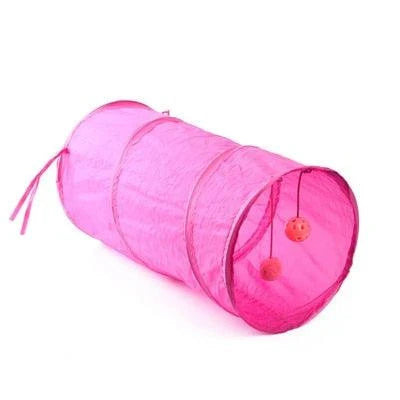 Colourful tunnel toy for cats with two bouncing balls, made from premium nylon and polyester materials