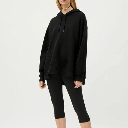 Oversized 100% cotton hoodie with Harajuku-inspired asymmetrical decoration, designed for casual comfort and style in Autumn and Winter.