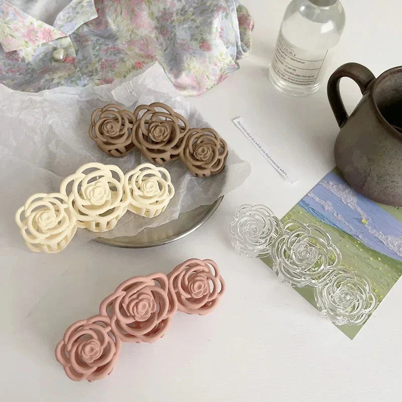 Elegant rose-shaped hair accessory made from premium acrylic and alloy materials for a sophisticated and fashionable look