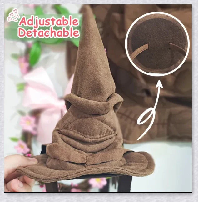 Sortband Halloween Witch Hat Headband in red, green, and brown colours with a detachable witch hat design