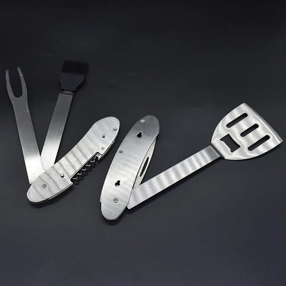 Premium 5-in-1 barbecue multi-tool with stainless steel construction and versatile grilling accessories