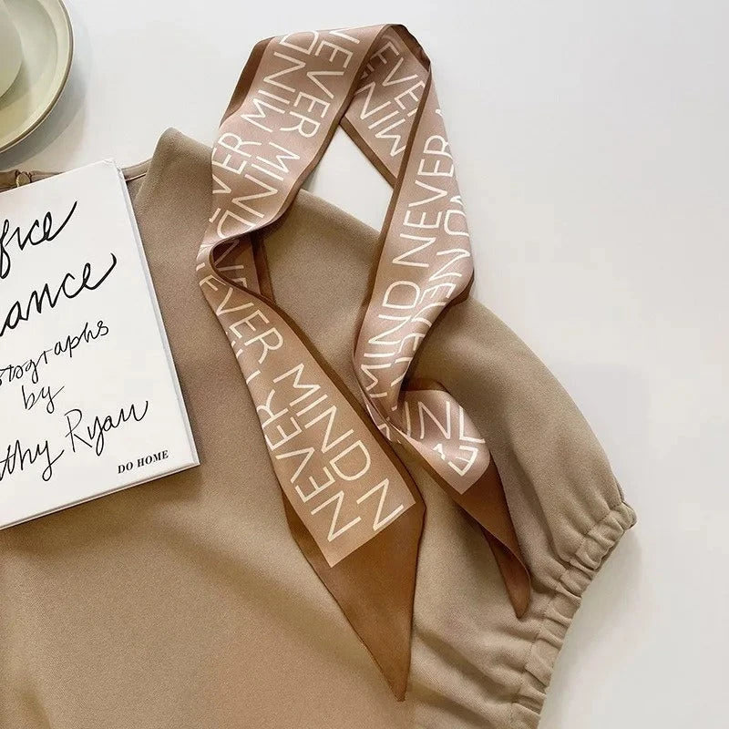Elegant khaki and nude silk scarf hair band with vintage-inspired design