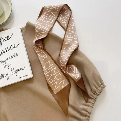 Elegant khaki and nude silk scarf hair band with vintage-inspired design