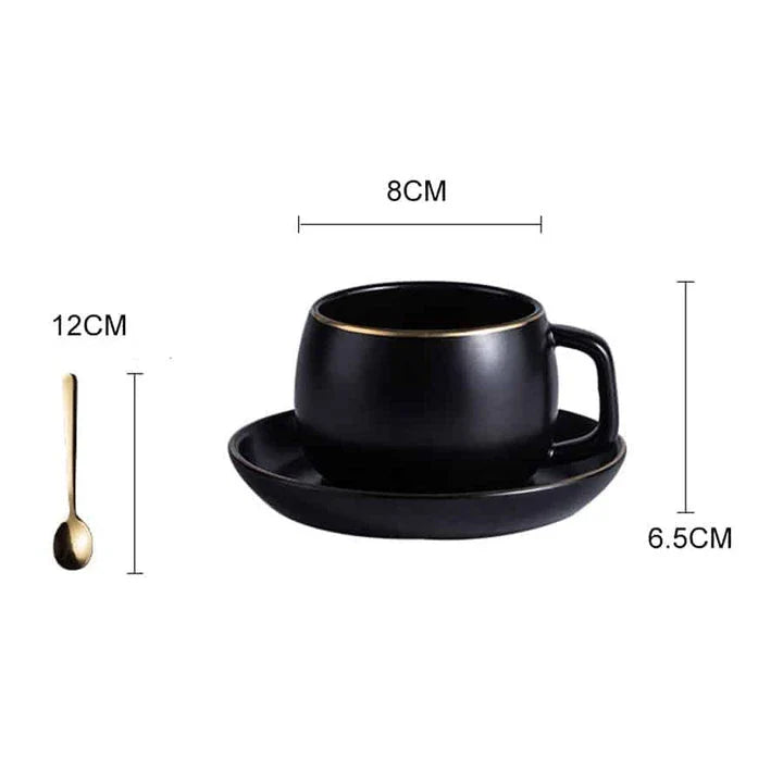 Elegant black ceramic coffee cup and saucer set with sleek, modern design and generous 330ml capacity