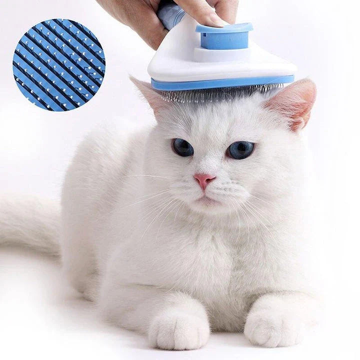 Premium Pet Grooming Comb made of durable stainless steel and ABS, with self-cleaning mechanism and gentle, massage-like effect for cats and dogs