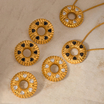 Trendha 18K gold plated minimalist O-shaped earrings and necklace set made of stainless steel for timeless elegance