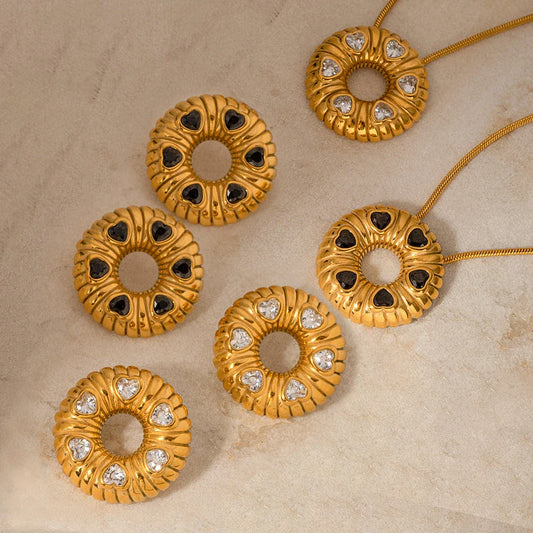 Trendha 18K gold plated minimalist O-shaped earrings and necklace set made of stainless steel for timeless elegance
