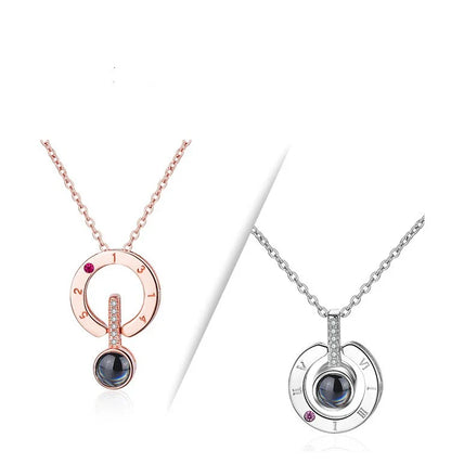 Elegant 925 Sterling Silver clavicle chain with 100 languages 'I love you' inscription and delicate geometric design