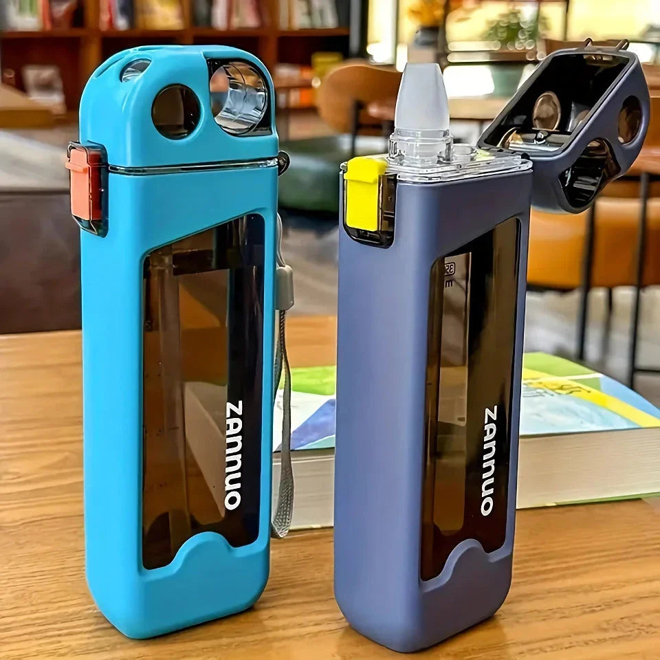 Stylish and leak-proof 350ml plastic sports water bottle with lockable lid and measurement markings