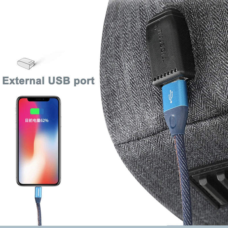Premium high-capacity USB backpack with 15.6-inch laptop compartment, USB charging port, and durable water-resistant construction