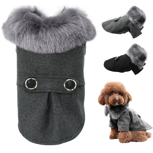 Stylish and cosy woollen dog jacket in black, designed to keep your canine companion warm and comfortable during the colder months.