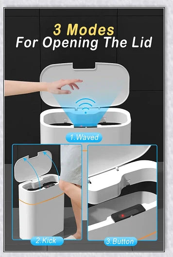 Sensor-powered bin with sleek design and touch-free motion-activated lid for effortless, hygienic waste disposal