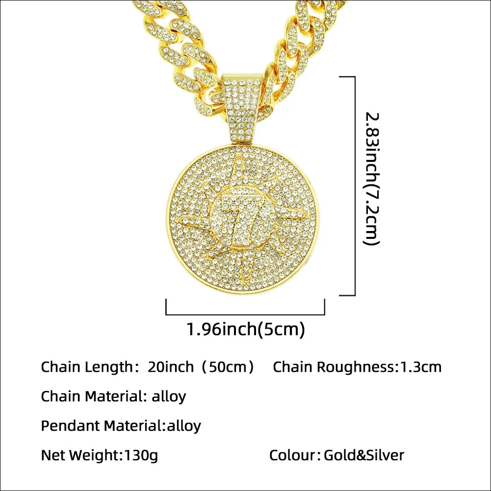 Elegant diamond-encrusted digital round pendant necklace for men, featuring an adjustable chain and premium alloy construction