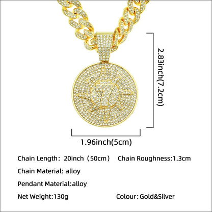Elegant diamond-encrusted digital round pendant necklace for men, featuring an adjustable chain and premium alloy construction