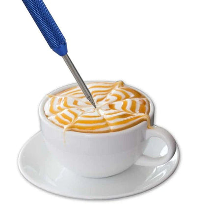 Premium stainless steel latte art pen with double-ended design for creating intricate coffee art patterns