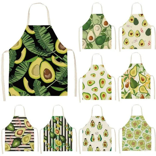 Stylish avocado-printed apron for British home cooks and bakers to protect their clothes while adding a touch of personality to the kitchen