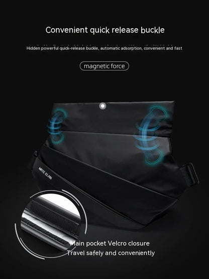 A sleek, minimalist crossbody bag with a mechanical-inspired design, crafted from premium PVC for durability and breathability.