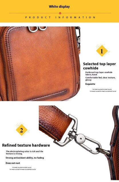 Premium retro leather messenger bag with spacious main compartment, side pockets, and robust handle for comfortable carrying