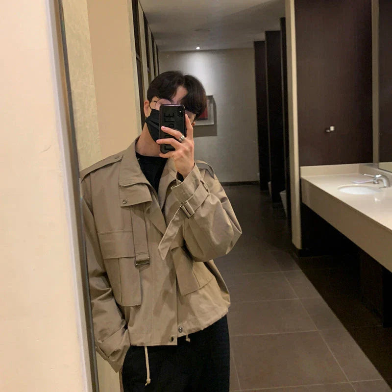 Premium vintage-inspired khaki denim jacket with a handsome sense of design and a refined, polished silhouette
