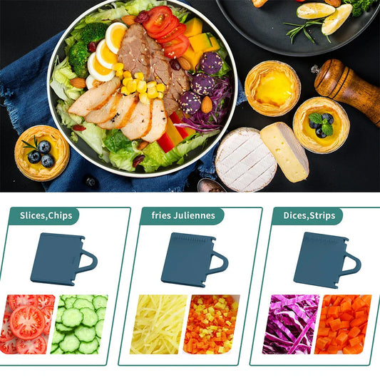 Adjustable Mandoline Slicer with interchangeable blades for slicing, chopping, and cutting vegetables and fruits
