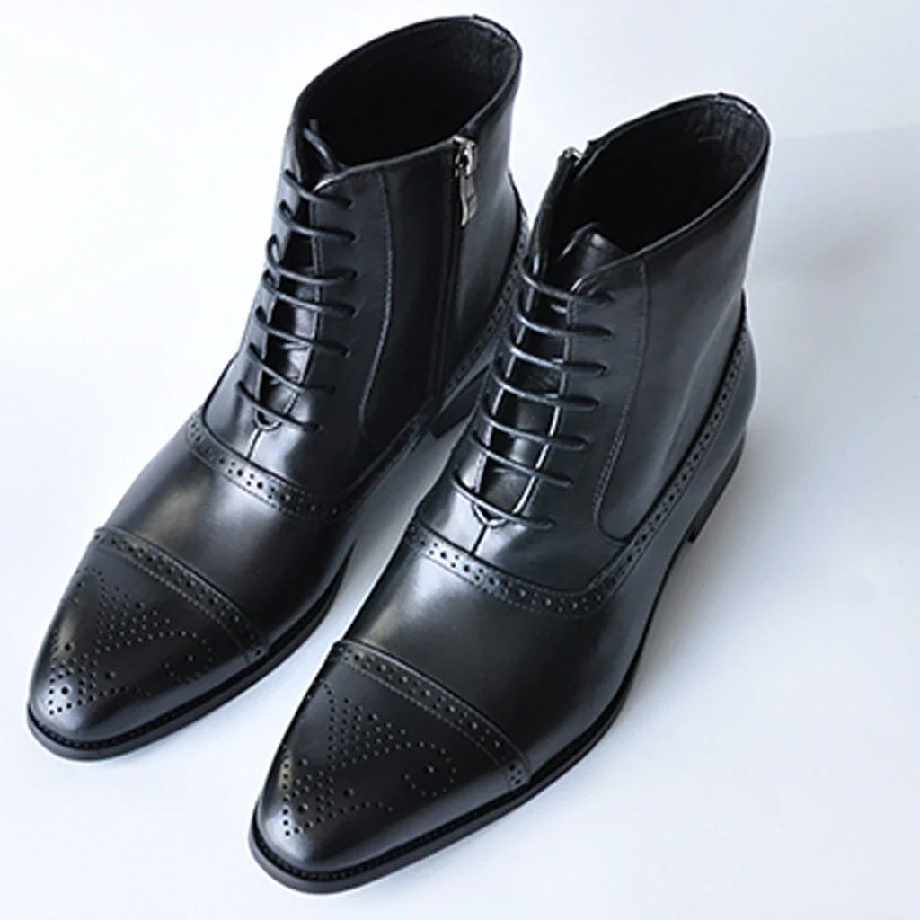 Premium artificial PU leather casual boots with pointed toe, wedge heel, and durable rubber sole for stylish British men