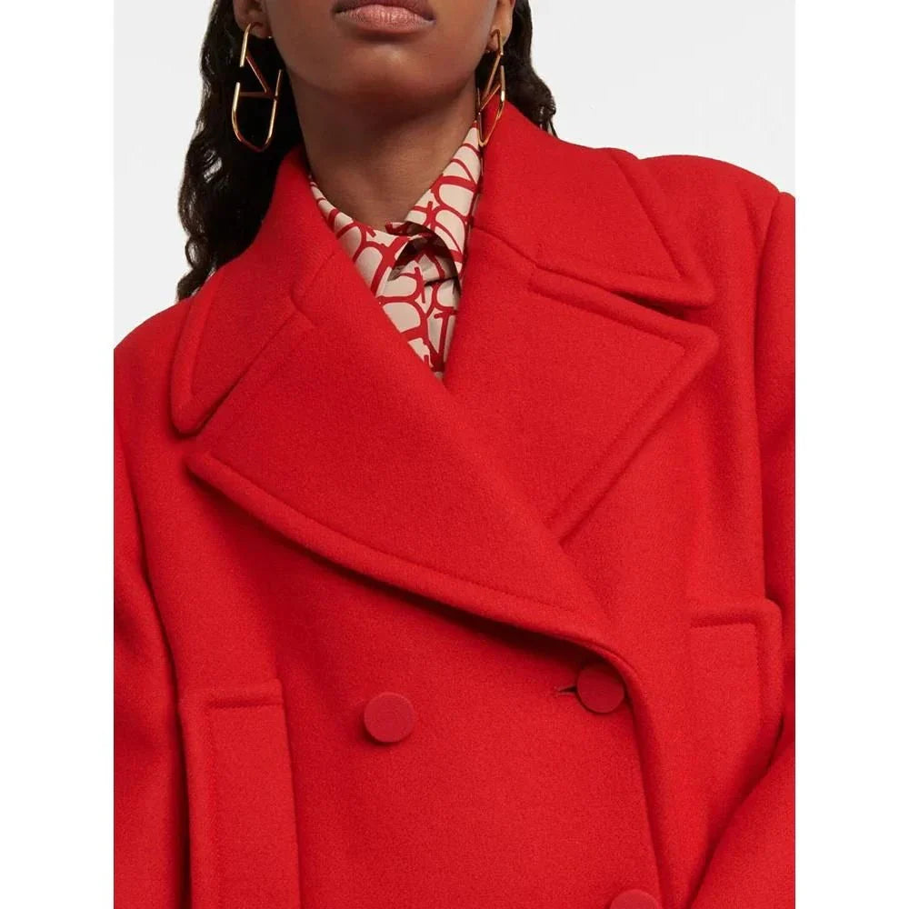 Luxurious Overknee Double Breasted Women's Coat in Red, Navy, and Camel Colours