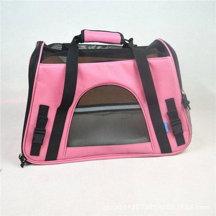 Portable pet carrier bag made of durable nylon with breathable mesh panels for your dog or cat's comfort during travel