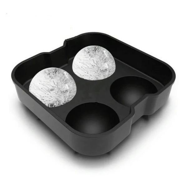 Premium Large Ice Ball Maker in Black, Producing Four 4.5 cm Ice Balls, Ideal for Cocktails and Beverages