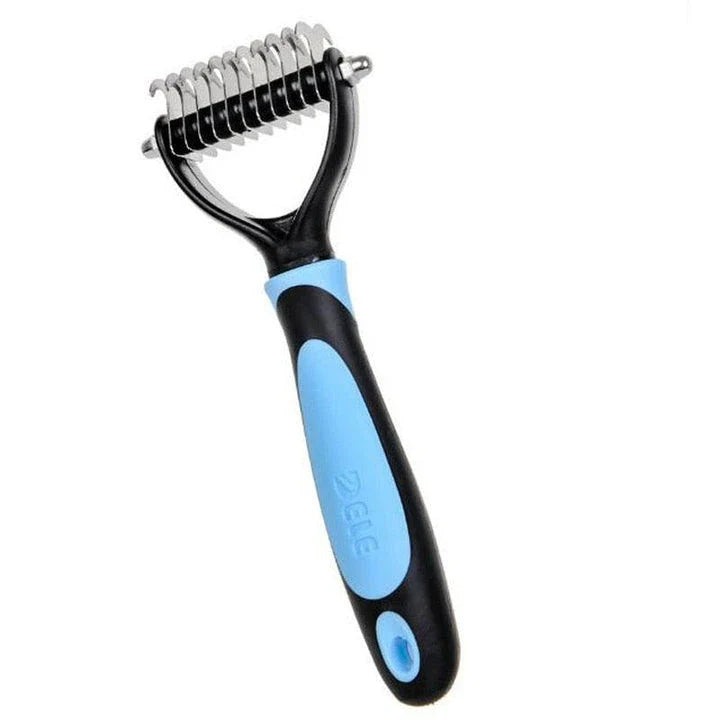 Professional Dog Grooming Comb made with durable stainless steel and comfortable rubber grip for effortless detangling and coat maintenance