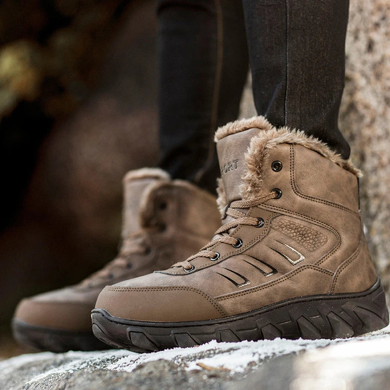 Premium high-top cotton boots for men in black and brown, designed for warmth and style during the UK winter season.