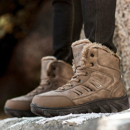 Premium high-top cotton boots for men in black and brown, designed for warmth and style during the UK winter season.