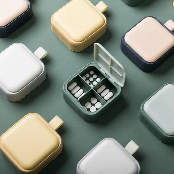 Compact 4-Grid Nordic Pill Box - Stylish and Practical Medication Organiser with Separate Compartments