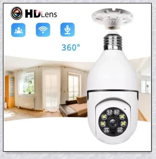 Discreet 1080p 360-degree panoramic WiFi security camera hidden in a light bulb design for comprehensive home surveillance