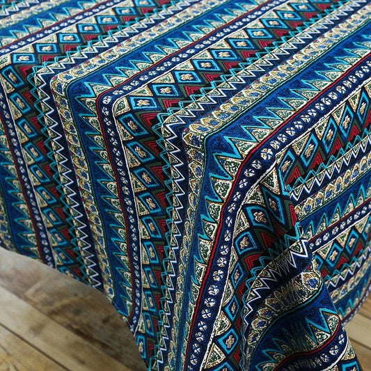 Elegant Bohemian-inspired dining tablecloth with intricate jacquard weave pattern in red colour