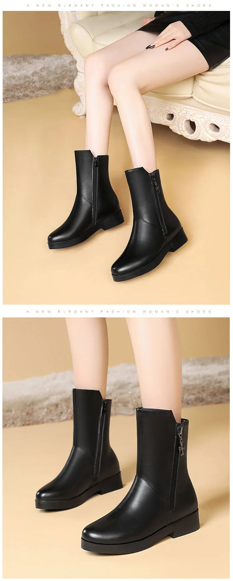 Luxurious black velvet padded ankle boots with thick heels for women, featuring a rounded toe and side zipper closure