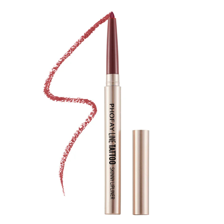 Close-up of a premium waterproof lipliner in a silver casing, a must-have makeup essential for a polished and long-lasting lip look.