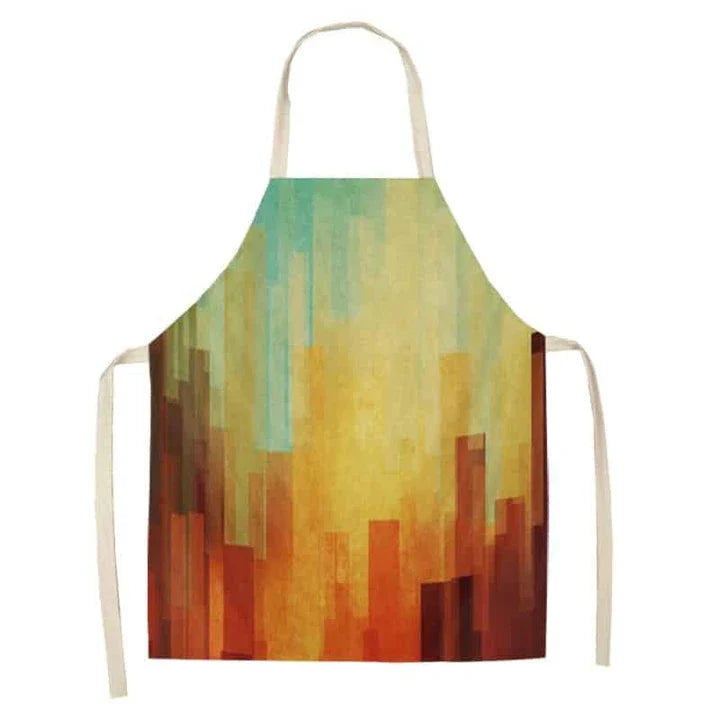 Geometric printed kitchen apron in a stylish design for discerning home chefs in the UK