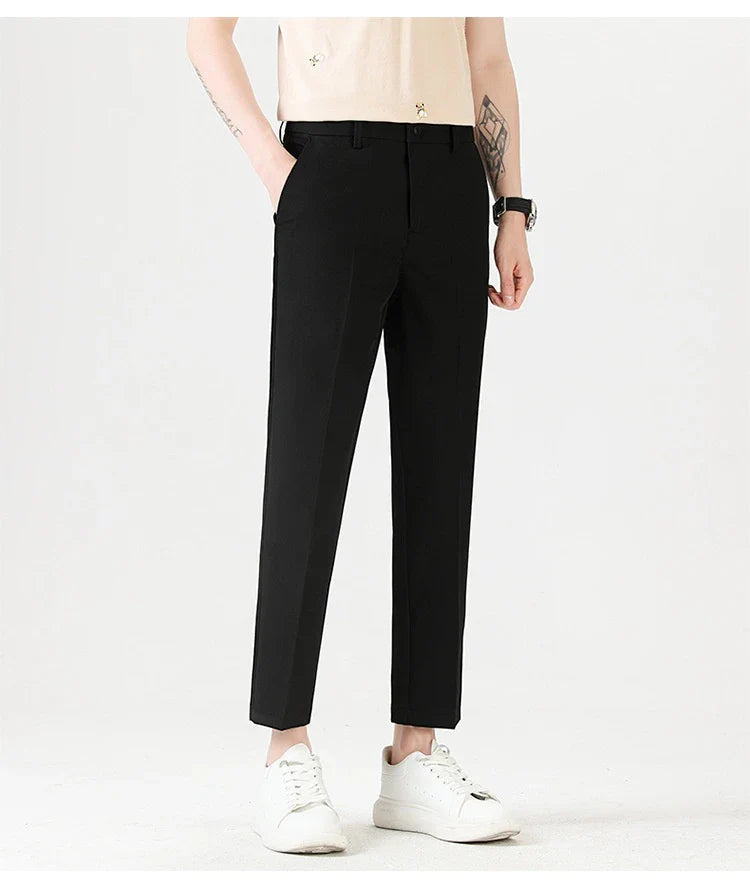 Men's sophisticated stretch trousers with tailored pencil fit, available in a range of classic colours