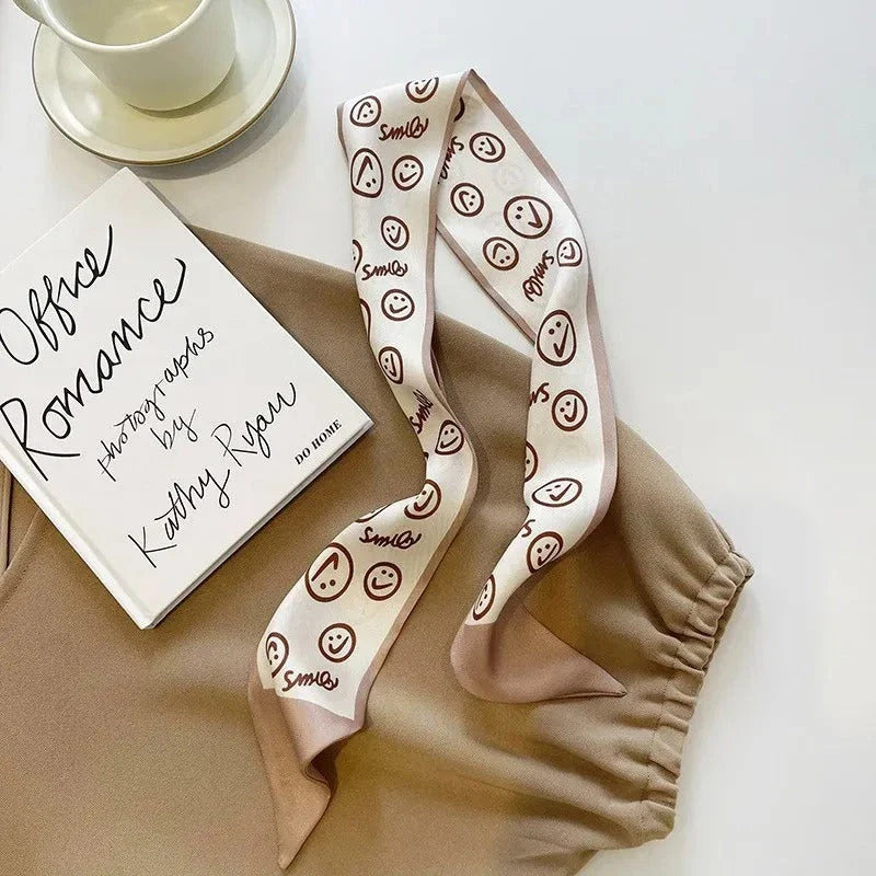 Elegant khaki and nude silk scarf hair band with vintage-inspired design