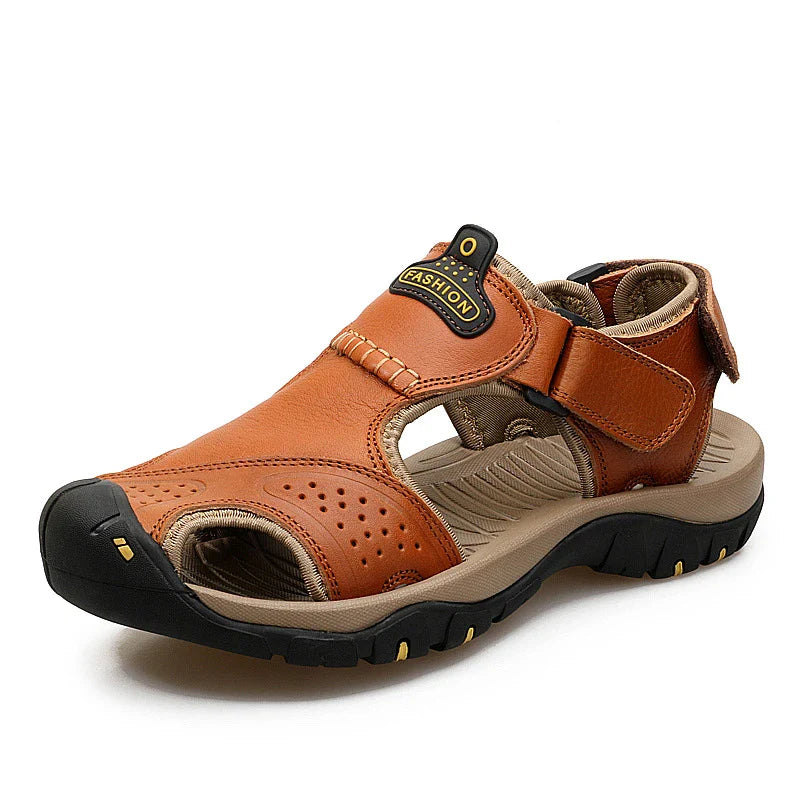 Premium split leather casual sandals with flexible rubber sole and MD cushioning for all-day comfort and style
