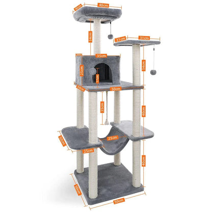 A four-layer cat scratching post made of durable wood and rope, providing multiple levels for your cat to enjoy their natural scratching behaviour.
