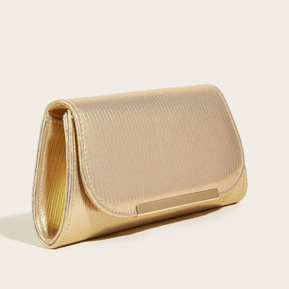Elegant shiny striped PU leather evening clutch bag with long chain, perfect for formal events and everyday use