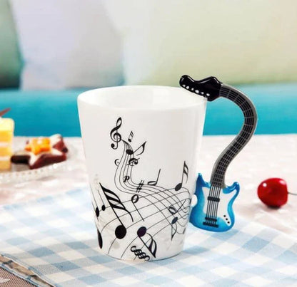 Premium eco-friendly ceramic mug with unique musical instrument-themed designs, a charming and sustainable addition to any kitchen.