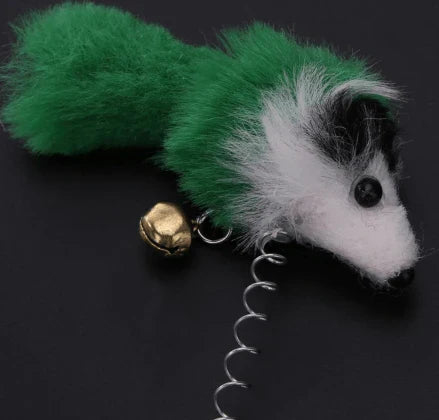 Colourful mouse-shaped cat toys made of plush and plastic materials, designed to engage your feline friend's natural hunting instincts and encourage interactive play.
