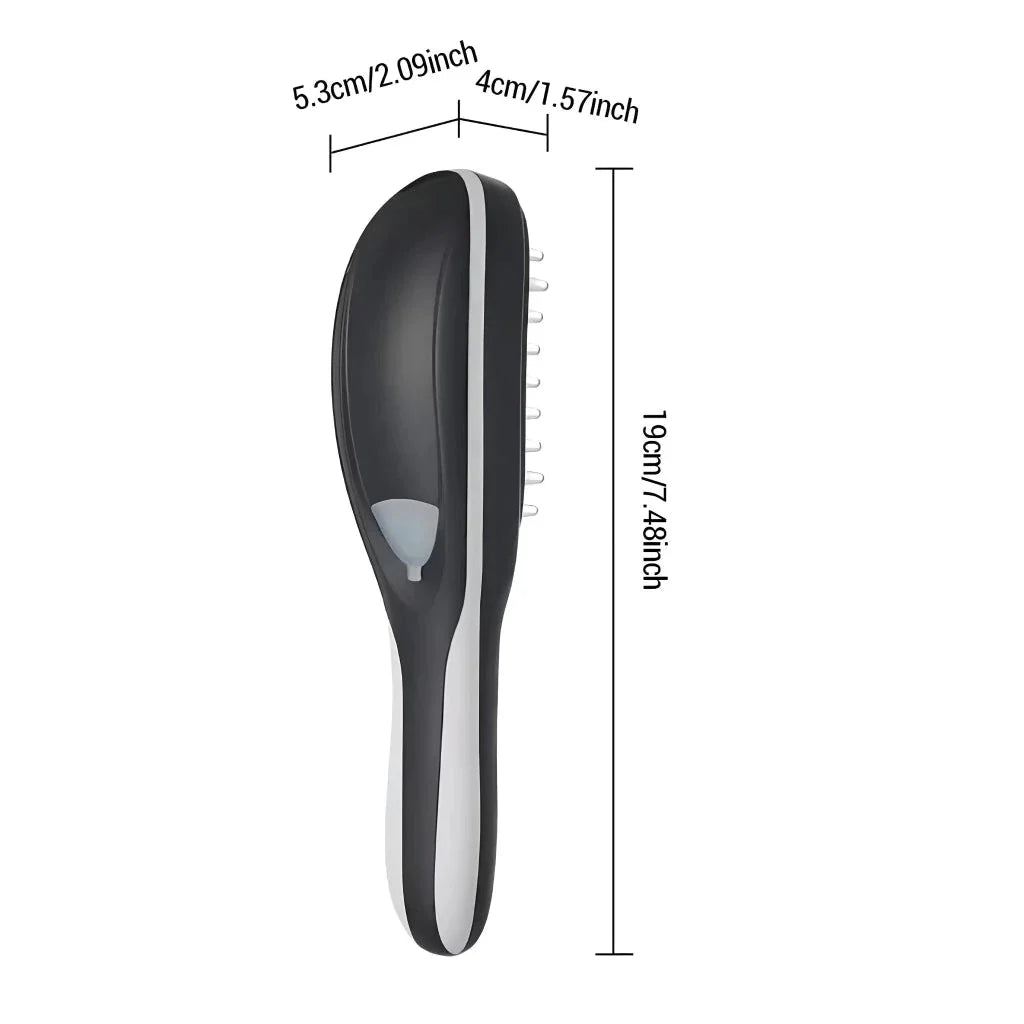 A sleek and compact electric scalp massager with micro-current stimulation and blue/red light therapy for promoting hair growth and scalp health