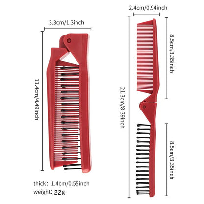 Premium folding pocket comb in stylish red colour, designed for effortless hair styling on the go